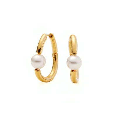 Shabella Nyc Women's Gold Bold Pearl Tube Hoops