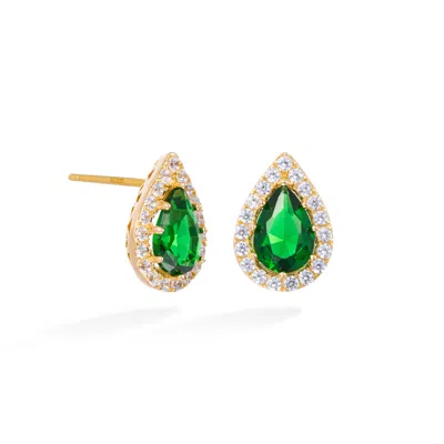 Shabella Nyc Women's Gold / Green Starlight Emerald Tear Earrings In Multi