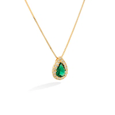 Shabella Nyc Women's Gold / Green Starlight Emerald Tear Necklace Gold In Multi