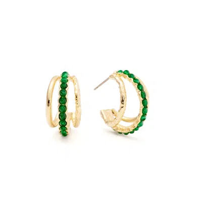 Shabella Nyc Women's Gold / Green Triple Gem Hoops In Multi