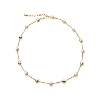 Shabella Nyc Women's Gold Heart Pearls Necklace