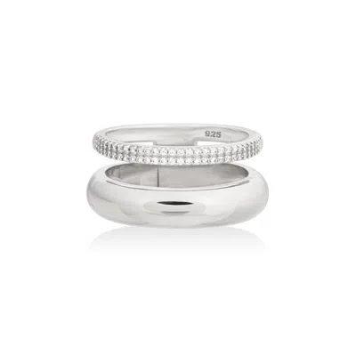 Shabella Nyc Women's Pave Dual Ring Silver