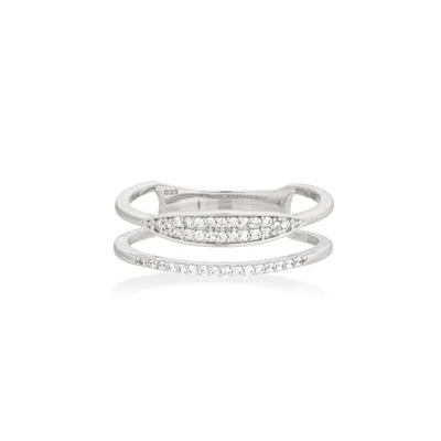 Shabella Nyc Women's Pave Dual Slim Signet Silver