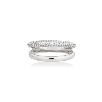 Shabella Nyc Women's Thin Pave Dual Ring Silver