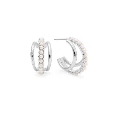 Shabella Nyc Women's Triple Pearl Hoops Silver