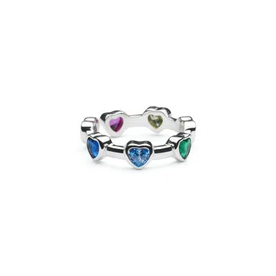 Shabella Nyc Women's Valentine Rainbow Adjustable Ring Silver