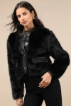 Shaci Leeny Black Faux Fur Jacket In Black