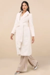 Shaci Marwala Ivory Faux Fur Longline Coat In Ivory