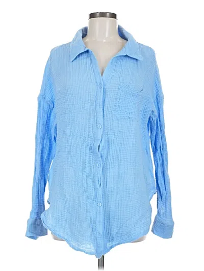 Pre-owned Shade & Shore Long Sleeve Blouse In Blue