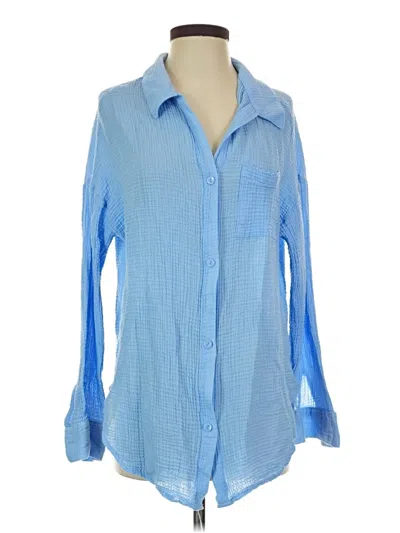 Pre-owned Shade & Shore Long Sleeve Blouse In Blue