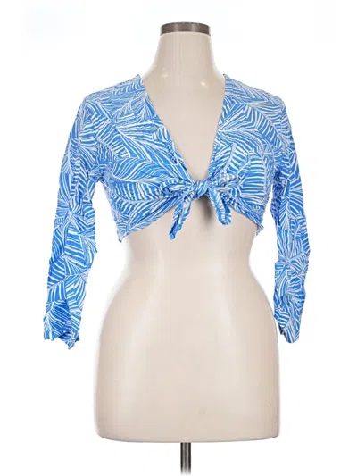 Pre-owned Shade & Shore Long Sleeve Blouse In Blue