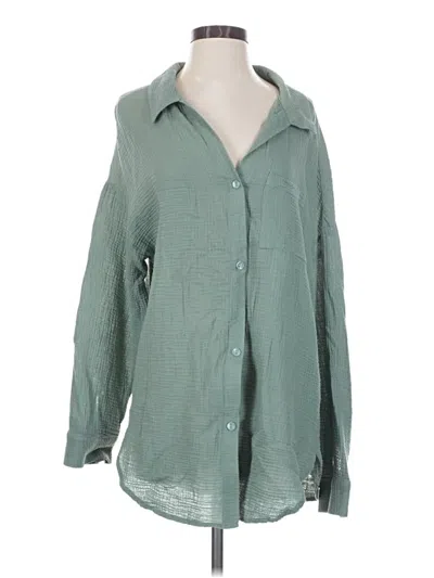 Pre-owned Shade & Shore Long Sleeve Blouse In Green