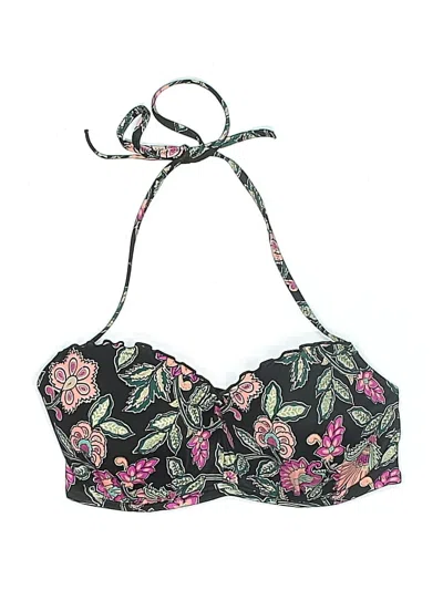 Pre-owned Shade & Shore Swimsuit Top Black Floral Pattern Swimwear