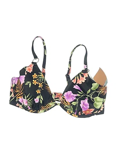 Pre-owned Shade & Shore Swimsuit Top Black Floral Pattern Swimwear