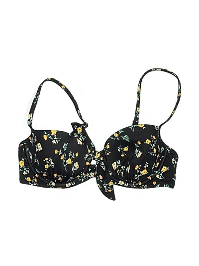 Pre-owned Shade & Shore Swimsuit Top Black Floral Pattern Swimwear