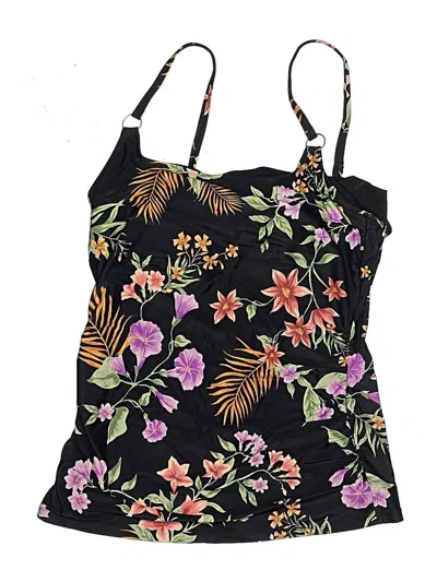 Pre-owned Shade & Shore Swimsuit Top Black Floral Pattern Swimwear