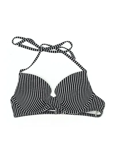 Pre-owned Shade & Shore Swimsuit Top Black Stripes Pattern Swimwear
