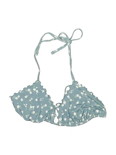 Pre-owned Shade & Shore Swimsuit Top Blue Floral Pattern Swimwear