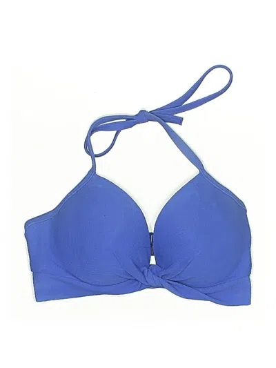 Pre-owned Shade & Shore Swimsuit Top Blue Solid Pattern Swimwear