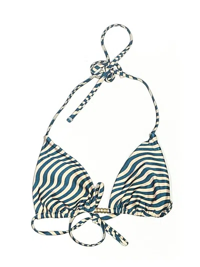 Pre-owned Shade & Shore Swimsuit Top Blue Stripes Pattern Swimwear
