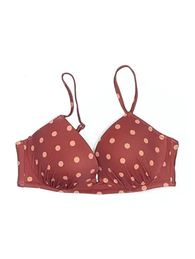 Pre-owned Shade & Shore Swimsuit Top Burgundy Polka Dots Pattern Swimwear
