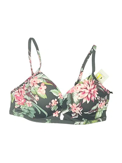 Pre-owned Shade & Shore Swimsuit Top Green Floral Pattern Swimwear