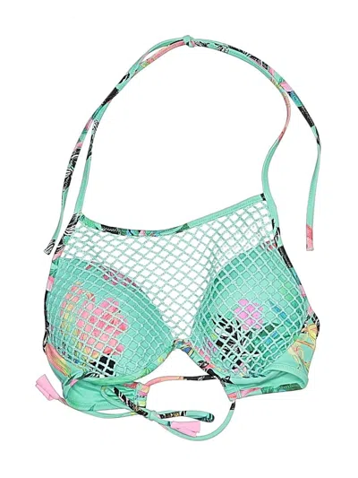Pre-owned Shade & Shore Swimsuit Top Green Graphic Pattern Swimwear