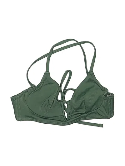 Pre-owned Shade & Shore Swimsuit Top Green Solid Pattern Swimwear