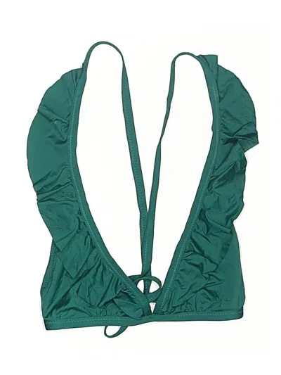 Pre-owned Shade & Shore Swimsuit Top Green Solid Pattern Swimwear