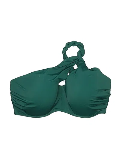 Pre-owned Shade & Shore Swimsuit Top Green Solid Pattern Swimwear