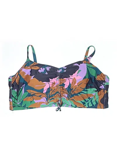 Pre-owned Shade & Shore Swimsuit Top Green Tropical Pattern Swimwear