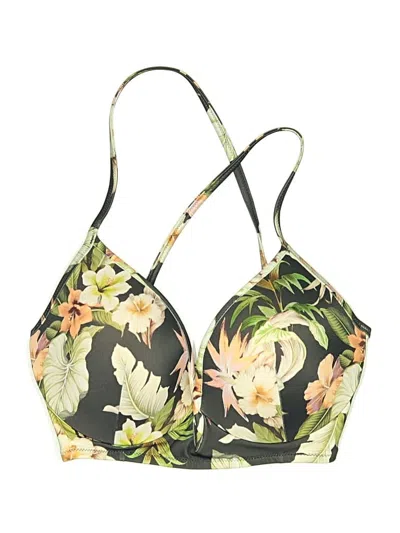 Pre-owned Shade & Shore Swimsuit Top Green Tropical Pattern Swimwear