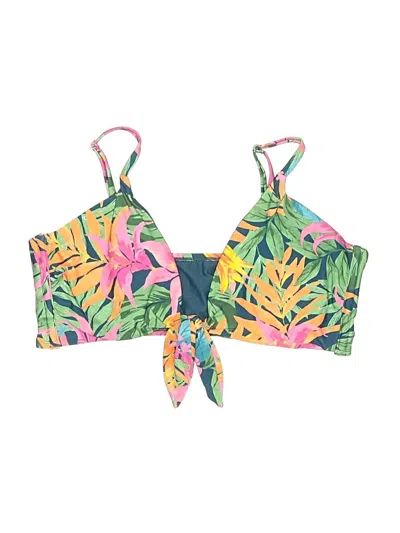 Pre-owned Shade & Shore Swimsuit Top Green Tropical Pattern Swimwear