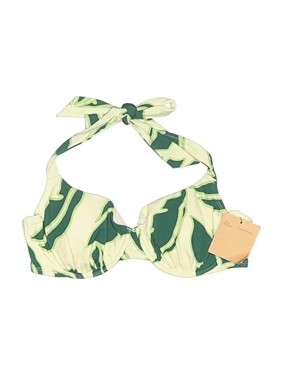 Shade & Shore Swimsuit Top Green Tropical Pattern Swimwear In White