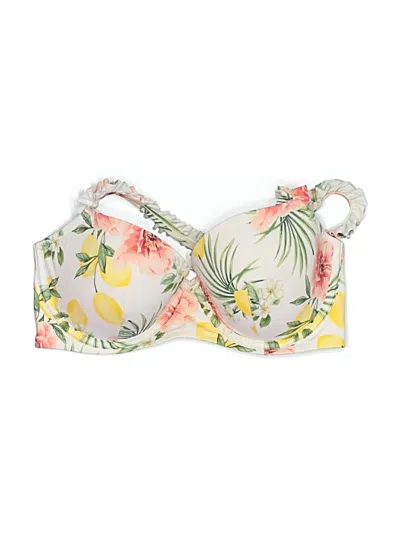 Pre-owned Shade & Shore Swimsuit Top Ivory Floral Pattern Swimwear