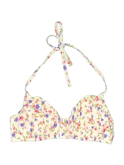 Pre-owned Shade & Shore Swimsuit Top Ivory Floral Pattern Swimwear
