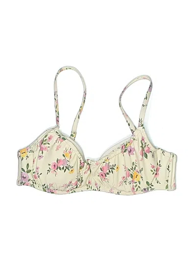 Pre-owned Shade & Shore Swimsuit Top Ivory Floral Pattern Swimwear In White