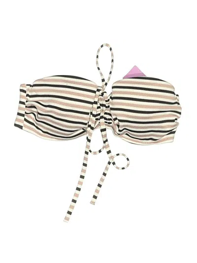 Pre-owned Shade & Shore Swimsuit Top Ivory Stripes Pattern Swimwear In White