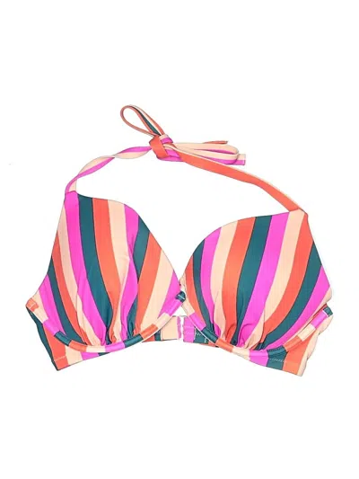 Pre-owned Shade & Shore Swimsuit Top Pink Stripes Pattern Swimwear