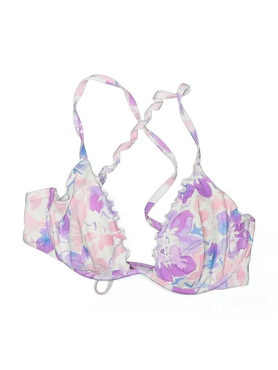 Pre-owned Shade & Shore Swimsuit Top Purple Floral Pattern Swimwear