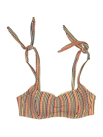 Pre-owned Shade & Shore Swimsuit Top Tan Stripes Pattern Swimwear