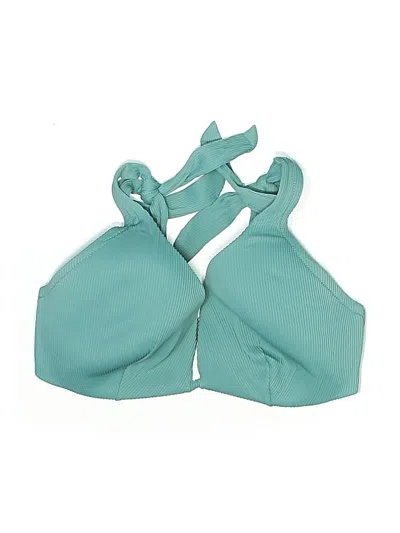 Pre-owned Shade & Shore Swimsuit Top Teal Solid Pattern Swimwear In Blue