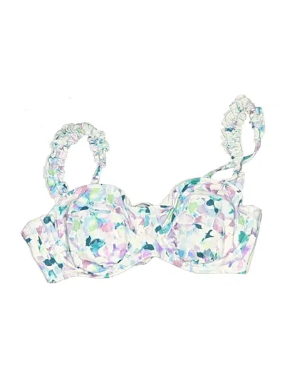 Pre-owned Shade & Shore Swimsuit Top White Floral Pattern Swimwear