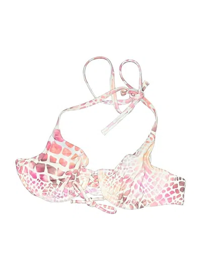 Pre-owned Shade & Shore Swimsuit Top White Print Pattern Swimwear