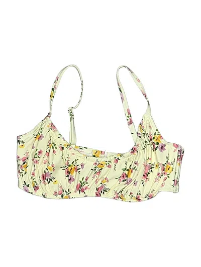 Pre-owned Shade & Shore Swimsuit Top Yellow Floral Pattern Swimwear