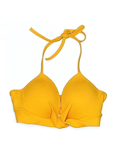 Pre-owned Shade & Shore Swimsuit Top Yellow Solid Pattern Swimwear