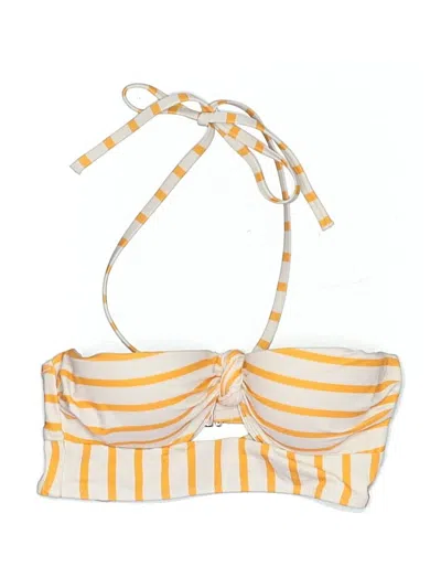 Pre-owned Shade & Shore Swimsuit Top Yellow Stripes Pattern Swimwear