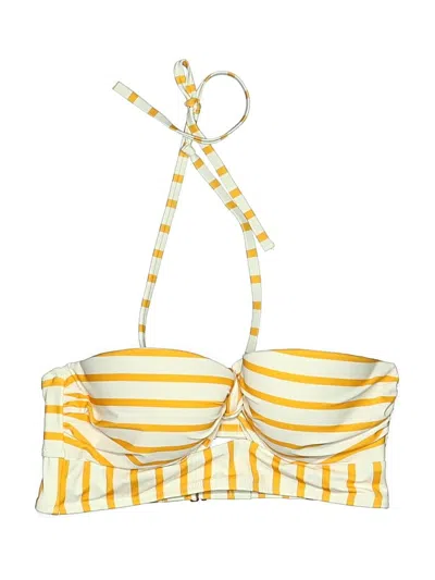 Pre-owned Shade & Shore Swimsuit Top Yellow Stripes Pattern Swimwear