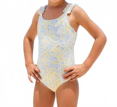 Shade Critters Kids' Butter Blooms One Shoulder Ribbed One-piece Swimsuit In Yellow In Multi