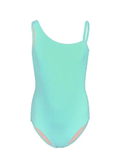 Shade Critters Kids' Crinkle Girls One Shoulder One Piece Green Swimsuit